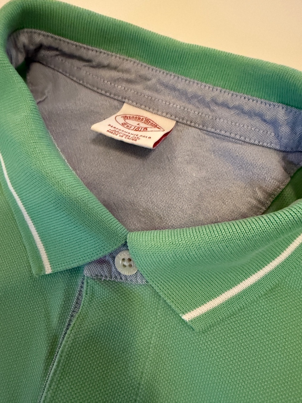 Brooks Brothers Men’s Performance Polo – Size Large – Green & White Stripe
